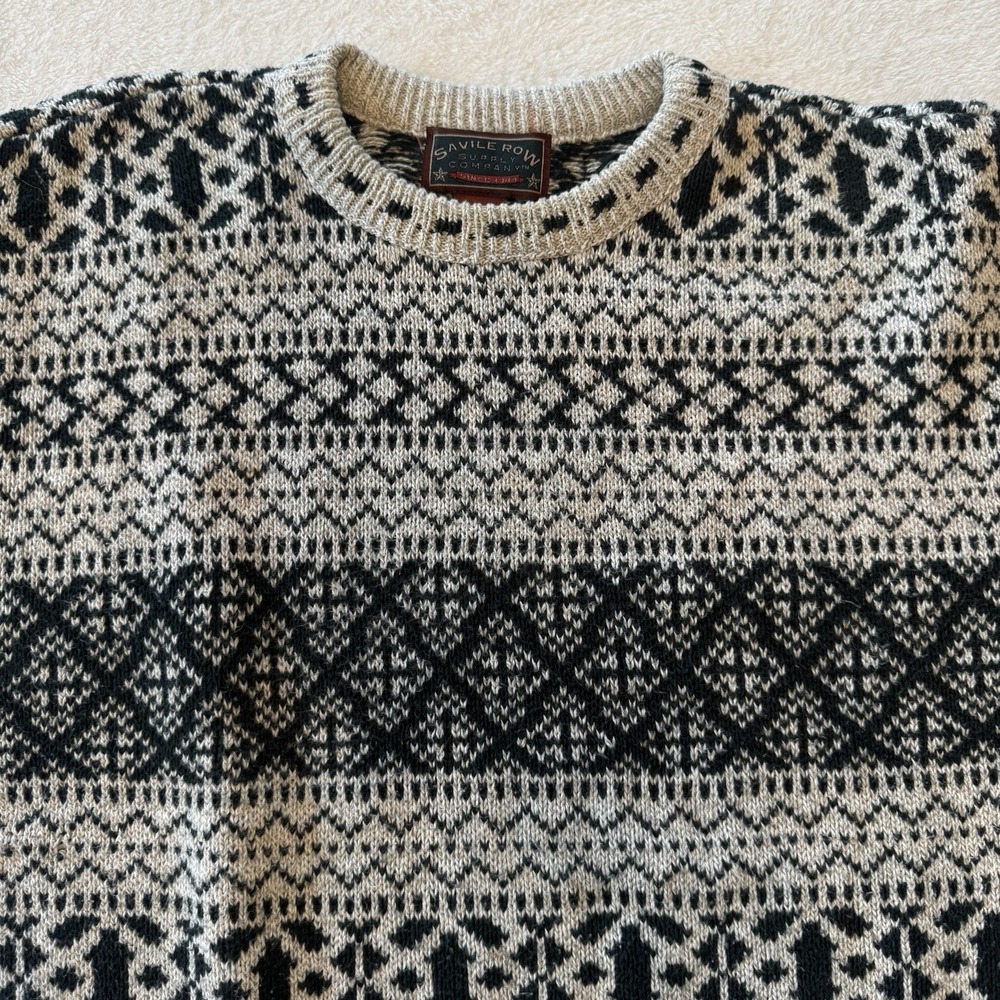 Vintage Fair Isle Sweater Men's Large Geometric Fisherman Chunky Grandad Saville